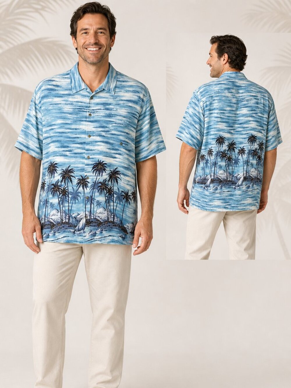 Half Moon Bay VTG Rayon Hawaiian Shirt XL Sailboats Palm Trees Coastal